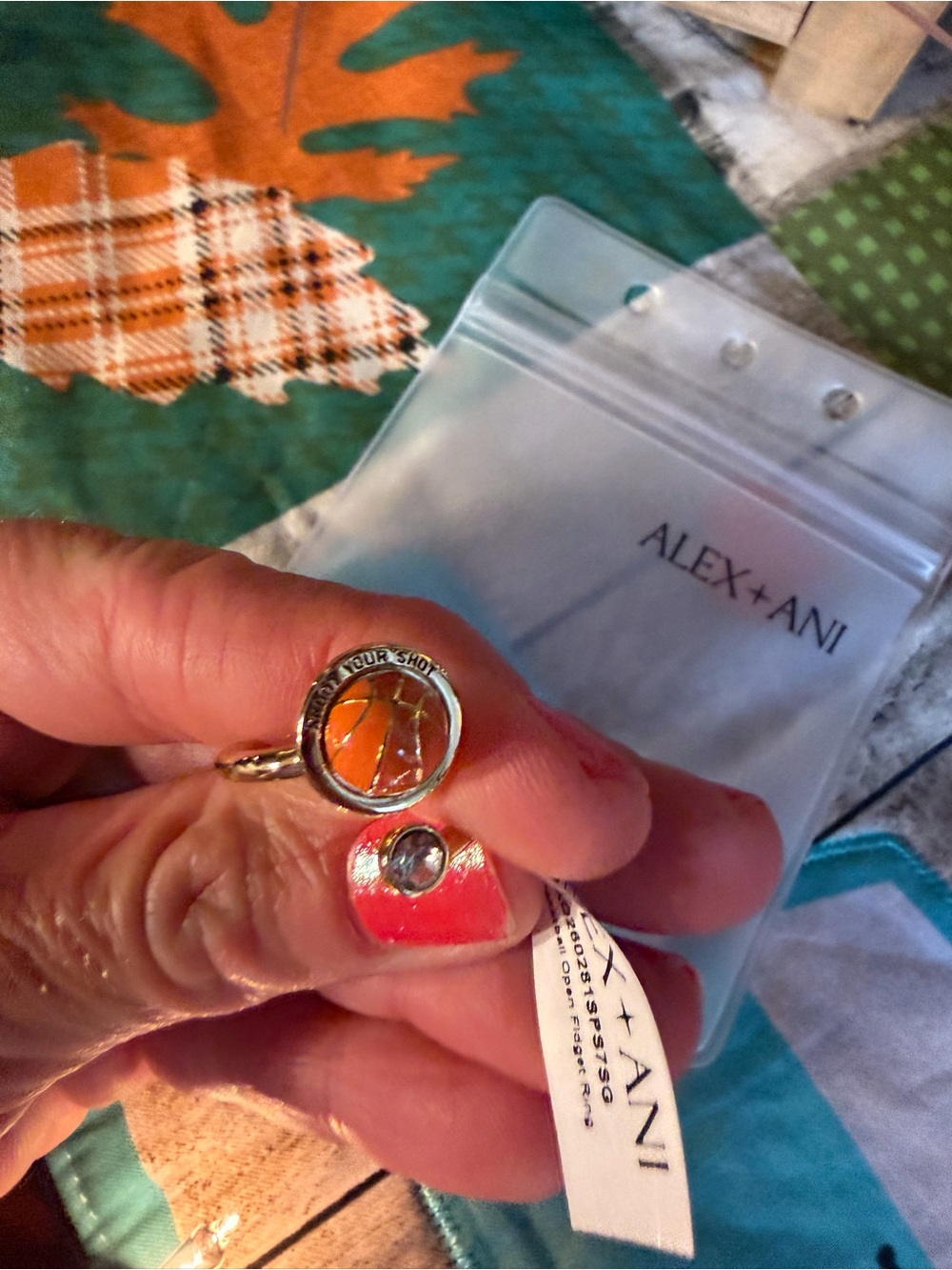 Alex + Ani Orange Enamel Inspirational Ring - 'Take Your Shot'. Basketball ring